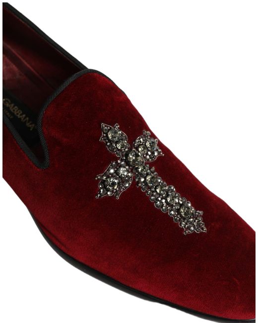 Dolce & Gabbana Red Maroon Suede Cross Slip On Dress Loafers Shoes for men