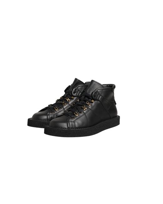 Dolce & Gabbana Black Leather Lace Up Ankle Boots Shoes Calf for men