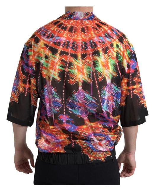 Dolce & Gabbana Red Multicolor Luminarie Print Men Cotton Shirt for men