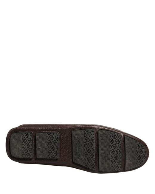 Dolce & Gabbana Gray Brown Deerskin Leather Driver Loafers Shoes for men