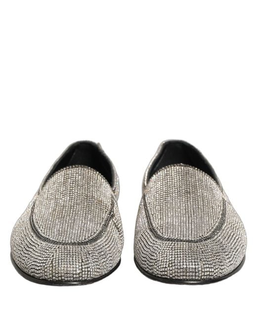 Dolce & Gabbana Gray Silver Crystal Embellished Men Loafers Shoes for men