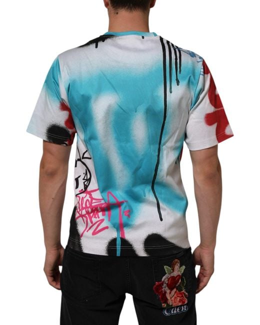 Dolce & Gabbana Red White Graffiti Crew Neck Short Sleeves T for men