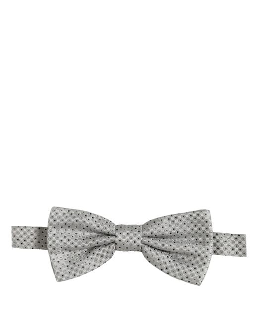 Dolce & Gabbana Men Black Gray Polka Dot Adjustable Neck Papillon Bow Tie for men