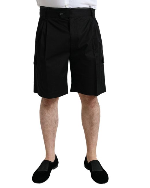 Dolce & Gabbana Black Cotton Stretch Cargo Bermuda Shorts for men