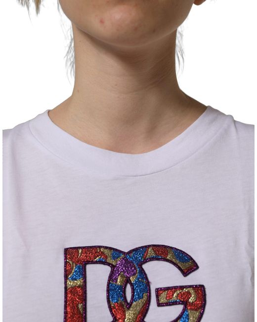 Dolce & Gabbana Black White Logo Patch Cotton Crew Neck T
