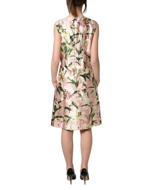 Dolce & Gabbana Natural Light Pink Lilyprint Sleeveless Sheath Dress