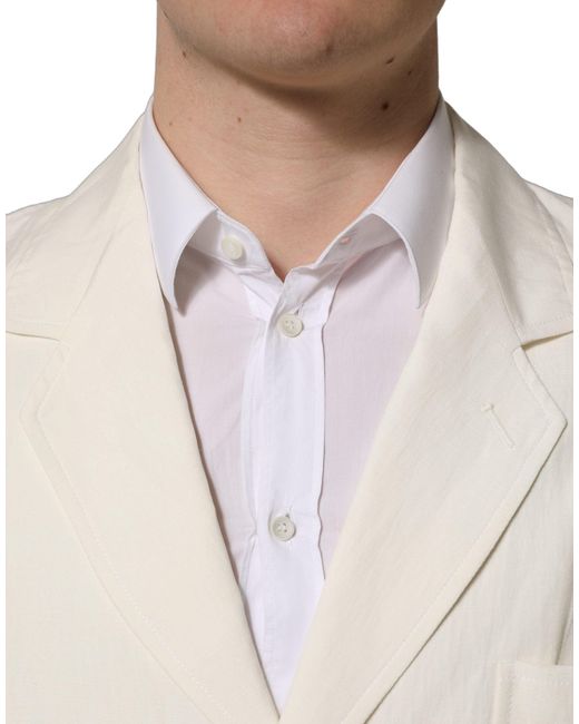 Dolce & Gabbana Natural Off White Flax Single Breasted Blazer Jacket for men