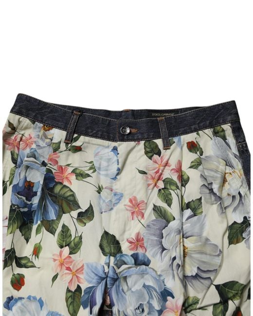 Dolce & Gabbana Black Beige Blue Floral Cotton Men Denim Jeans for men