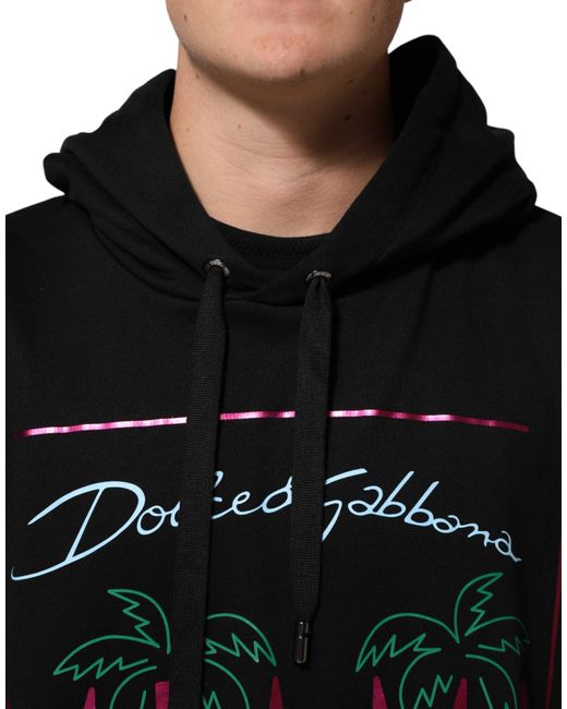 Dolce & Gabbana Black Printed Hooded Men Sweatshirt Sweater for men