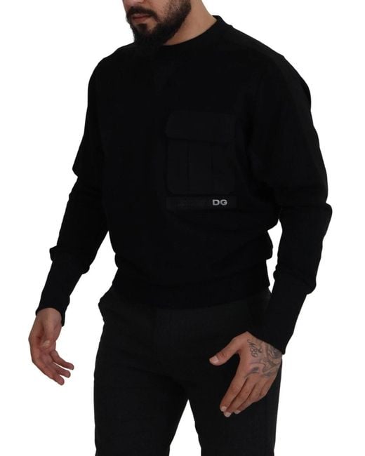 Dolce & Gabbana Black Cotton Crewneck Sweatshirt Sweater for men