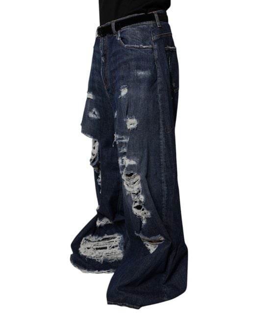 Dolce & Gabbana Blue Wide Leg Distressed Jeans for men
