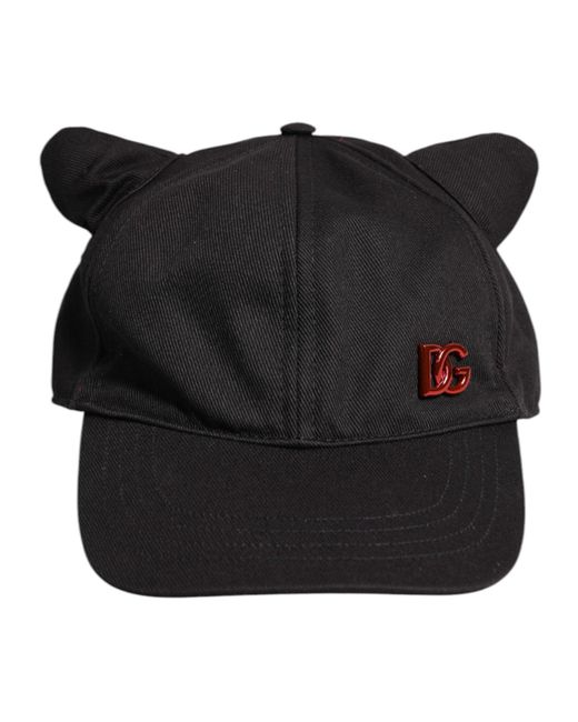 Dolce & Gabbana Black Cotton Logo Patch 6 Panels Baseball Cap Hat for men