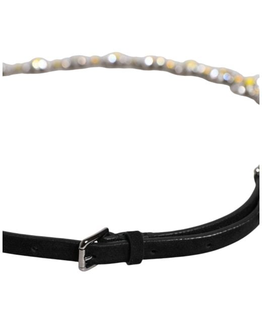 Dolce & Gabbana Black Leather Daisy Crystal Embellish Waist Belt
