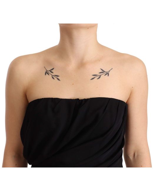 Dolce & Gabbana Black Elegant Straples Silk Midi Dres
