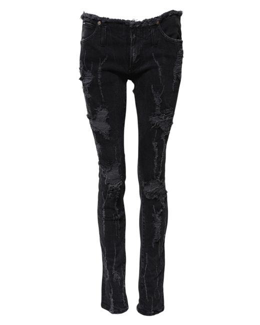 Dolce & Gabbana Black Cotton Tattered Skinny Denim Jeans for men