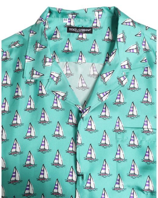 Dolce & Gabbana Green Printed Short Sleeves Casual Shirt for men