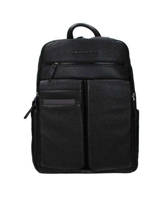 Piquadro Black Leather Backpack for men