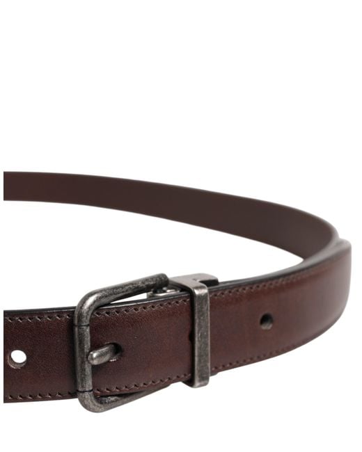 Dolce & Gabbana Brown Classic Calf Leather Metal Buckle Belt for men