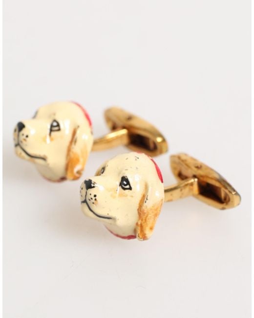 Dolce & Gabbana Metallic Brass Tone Dog Puppy Accessories Cufflink for men