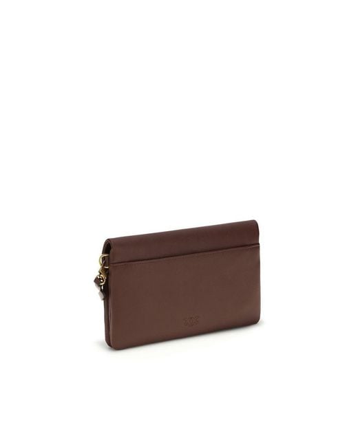 Pinko Brown Purple Calf Leather Bos Taurus Shoulder Bag