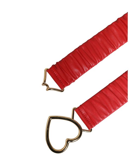 Dolce & Gabbana Red Leather Heart Metal Buckle Belt Calf