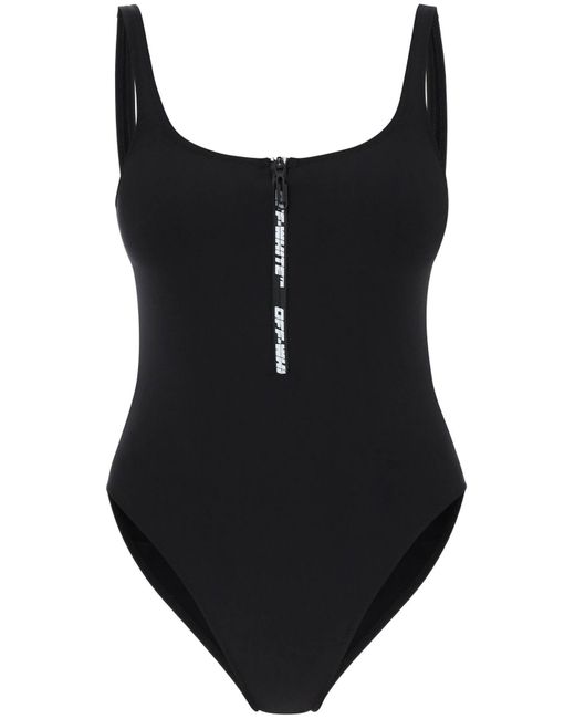 Off-White c/o Virgil Abloh Black Logo-print Zip-up Swimsuit