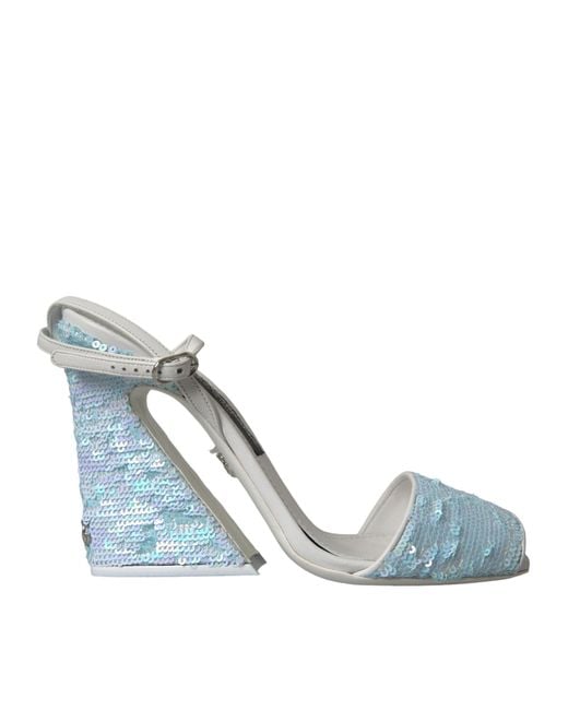Dolce & Gabbana Blue Light Sequin Ankle Strap Sandals Shoes
