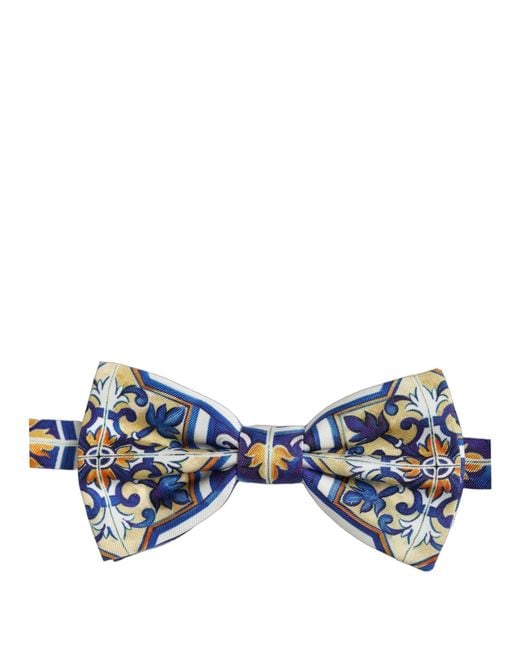 Dolce & Gabbana Blue Majolica Adjustable Neck Papillon Bow Tie Silk for men