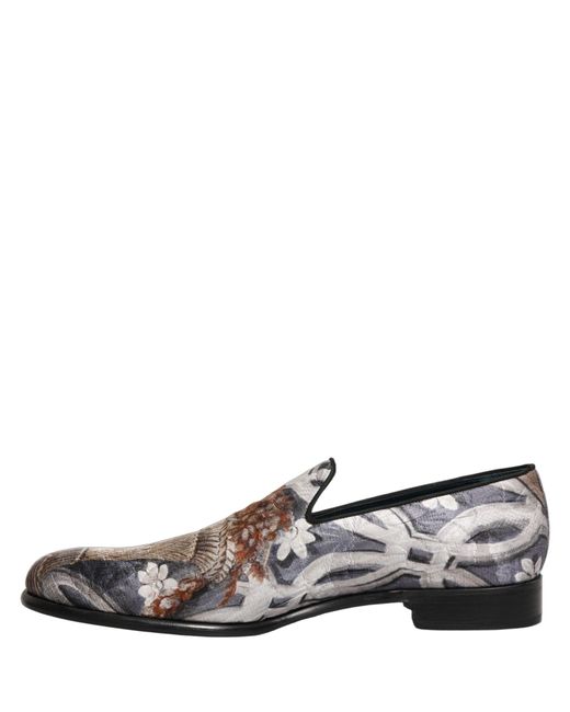 Dolce & Gabbana White Multicolor Floral Tapestry Embroidery Loafer Shoes for men
