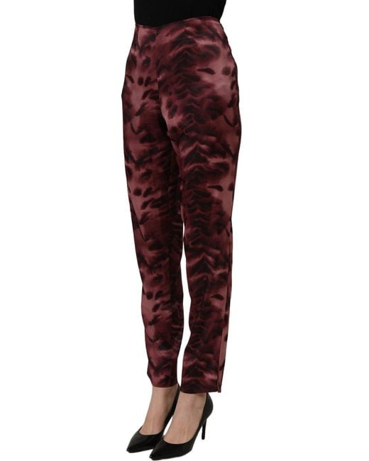 Bencivenga Purple Burgundy High Waist Patterned Straight Trouser Pants