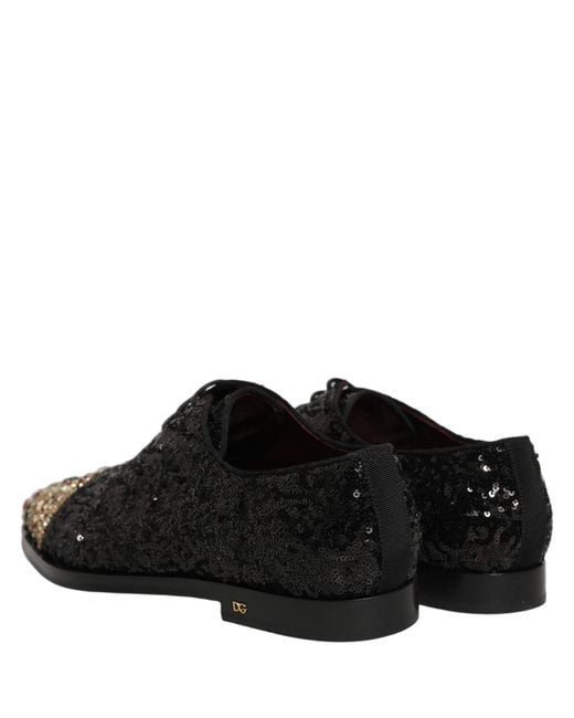Dolce & Gabbana Black Sequin Embellished Men Derby Dress Shoes for men