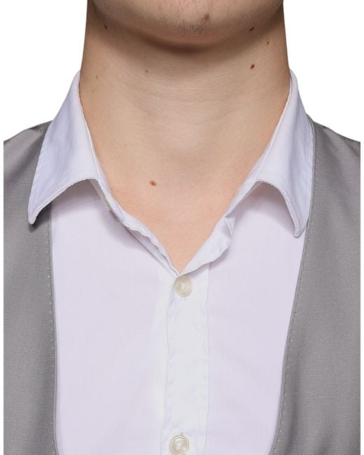 Dolce & Gabbana Gray Light Wool Formal Dress Waistcoat Vest for men