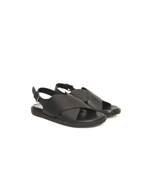 Cerruti 1881 Black Leather Crisscross Strap Sandals for men