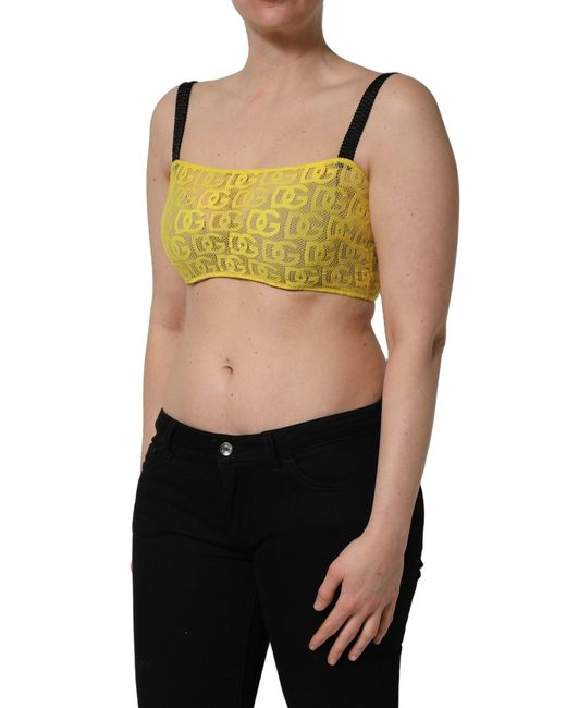 Dolce & Gabbana Green Yellow Cotton Crepe Chiffon Crop Bralette Top