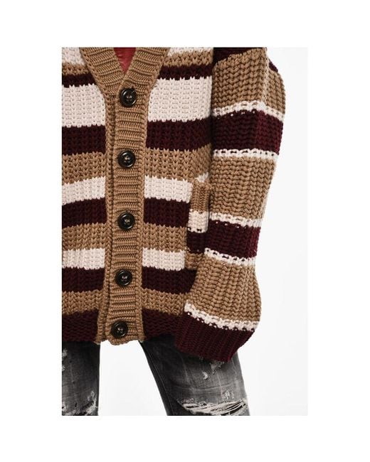 DSquared² Brown Color Block Maxi Cardigan With Double Pockets