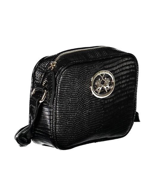La Martina Black Sleek Shoulder Bag With Contrasting Details