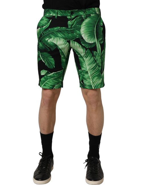 Dolce & Gabbana Green Banana Leaf Bermuda Shorts Cotton Elastane for men