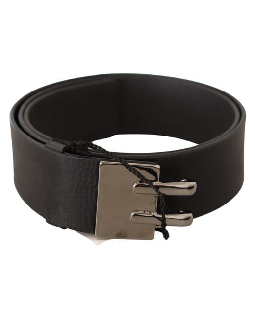 CoSTUME NATIONAL Black Leather Silver Buckle Waist Belt