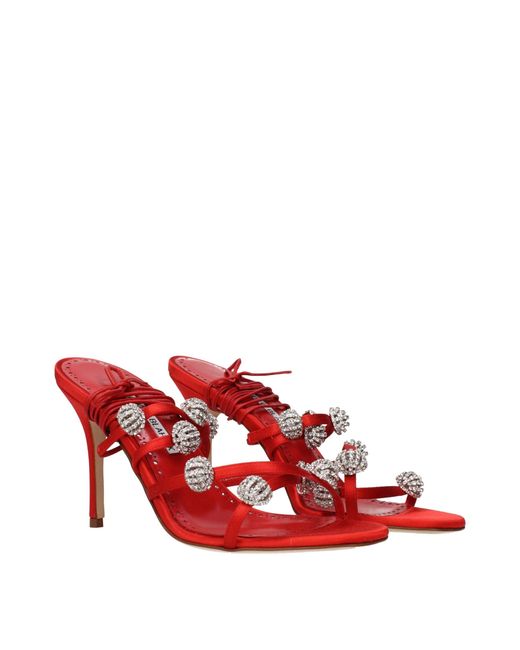 Manolo Blahnik Red Satin Sandals/Bright