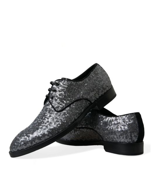 Dolce & Gabbana Brown Silver Sequined Lace Up Men Derby Dress Shoes for men