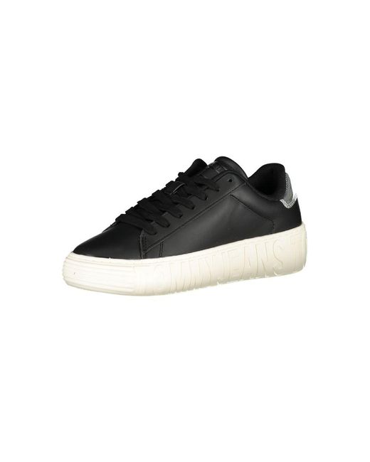 Tommy Hilfiger Black Elegant Lace-Up Sneakers With Contrast Details