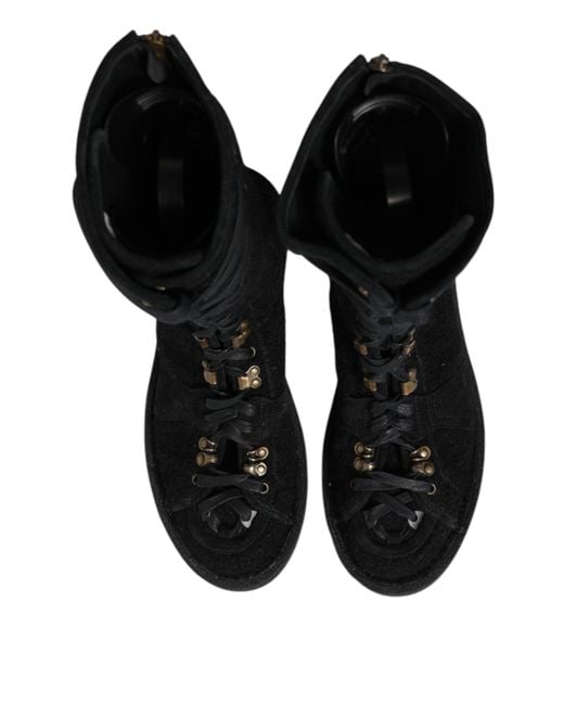 Dolce & Gabbana Black Alpaca Wool Suede Mid Calf Boots Shoes for men