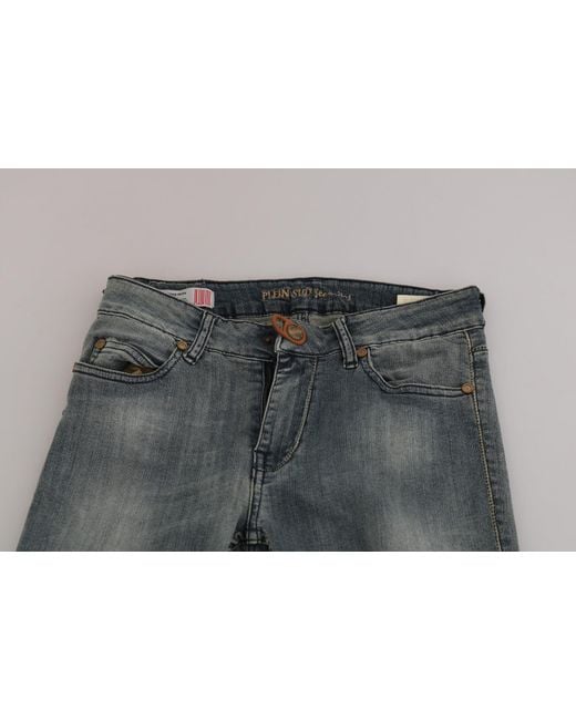 Plein Sud Black Blue Washed Low Waist Slim Fit Skinny Denim Casual Jeans
