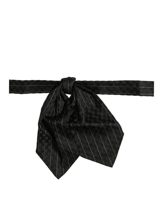 Dolce & Gabbana Men Black Pinstripe Silk Adjustable Neck Papillon Bow Tie for men