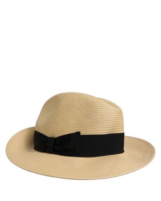 Dolce & Gabbana White Men Beige Paper Straw Fedora Panama Capello Hat for men