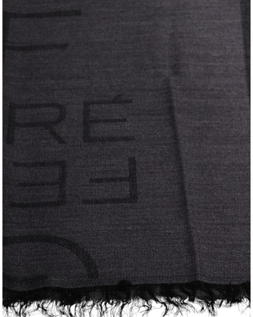 Gianfranco Ferré Black Dark Gray Wool Viscose Foulard Patterned Scarf for men