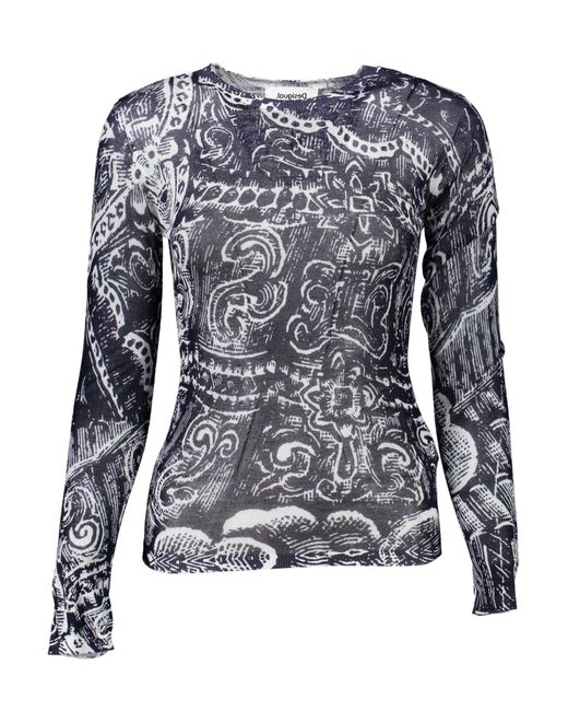 Desigual Blue Chic Viscose Long-Sleeved Round Neck Top