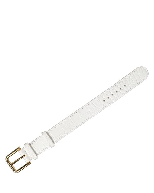 Dolce & Gabbana Gray White Embossed Leather Gold Buckle Belt Strap Bracelet