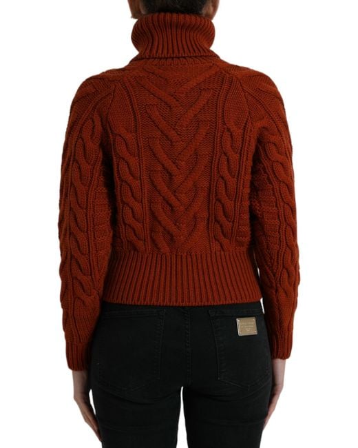 Dolce & Gabbana Red Wool Knit Turtleneck Pullover Sweater