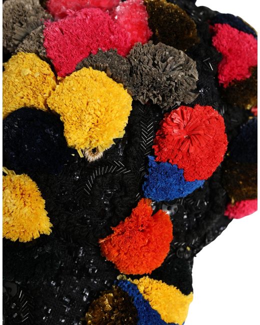 Dolce & Gabbana White Multicolor Pom Poms Sequin Embellishment Hat